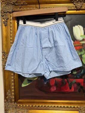 Sporty & Rich Light Blue Pinstripe Shorts